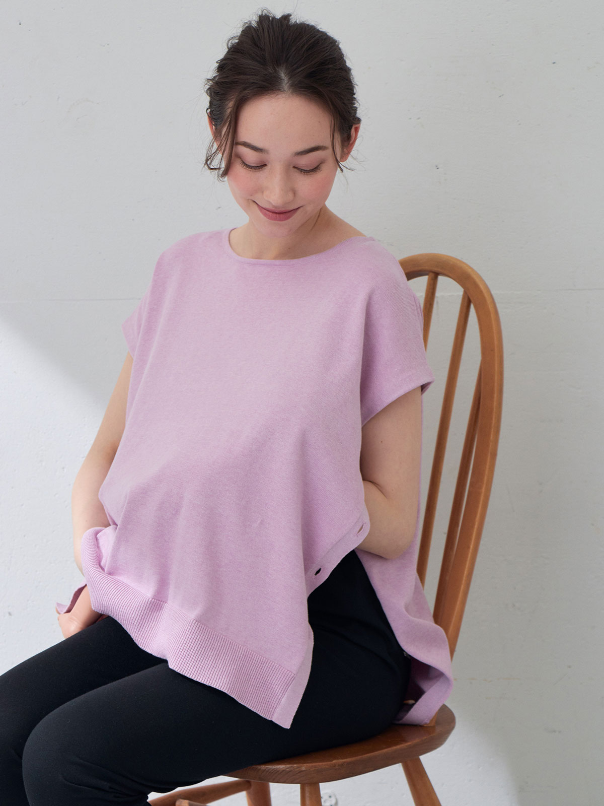 マタニティ トップス|綿混ドロップショルダーニットプルオーバー マタニティ・授乳服【出産後も長く使える】