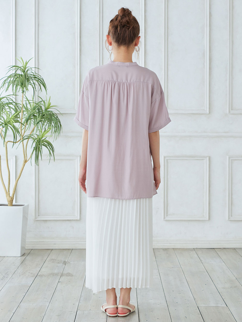 マタニティ トップス|バンドカラーシャツ　マタニティ・授乳服【出産後も長く使える】