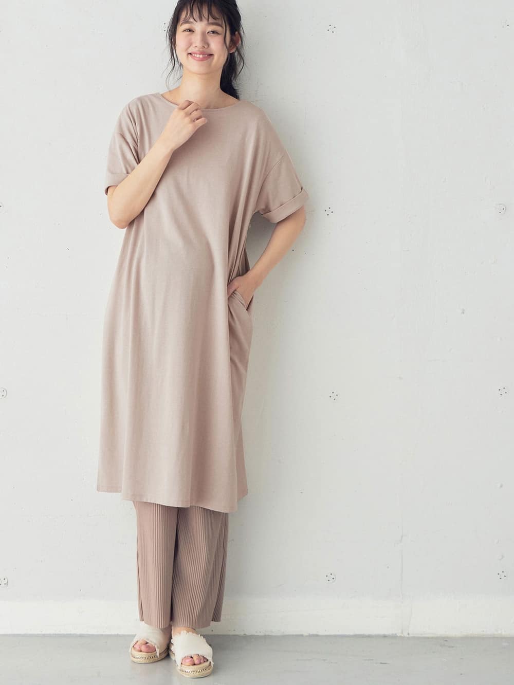 マタニティ ワンピース マタニティ 授乳服 制菌 防臭加工 前後2way天竺カットソーvネックワンピース マタニティウェア 授乳服通販 エンジェリーベ 公式