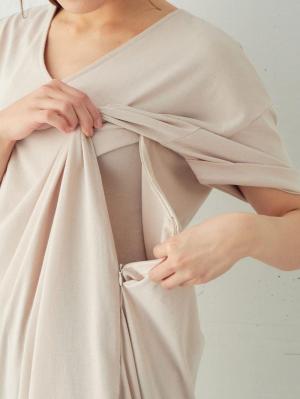 マタニティ ワンピース|【制菌・防臭加工】前後2WAY天竺カットソーVネックワンピース　マタニティ・授乳服【出産後も長く使える】