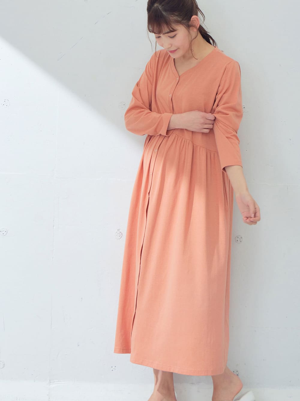 マタニティ パジャマ ルームウェア マタニティ 授乳服 制菌 防臭加工 天竺カットソー切替ギャザー前開きワンピースパジャマ ベビー服 新生児服 ベビー用品通販 エンジェリーベ 公式