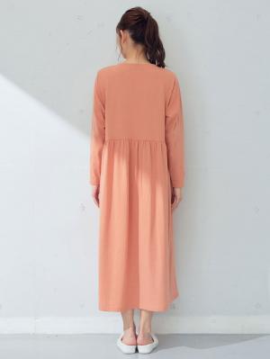 マタニティ パジャマ・ルームウェア|【マタニティ・授乳服】【制菌・防臭加工】天竺カットソー切替ギャザー前開きワンピースパジャマ