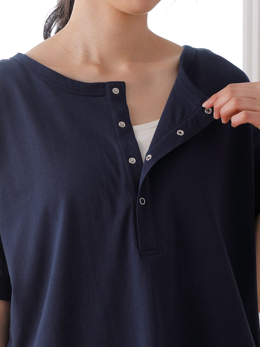 マタニティ トップス|【制菌・防臭加工】前後2WAY天竺カットソーヘンリーネックＴシャツ　マタニティ・授乳服【出産後も長く使える】