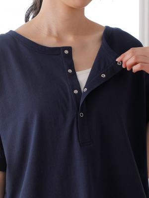 マタニティ トップス|【制菌・防臭加工】前後2WAY天竺カットソーヘンリーネックＴシャツ　マタニティ・授乳服【出産後も長く使える】