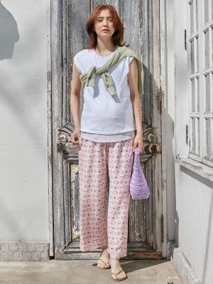 マタニティ パンツ|【マタニティ・産後対応】らくちんリラックスプリントストレートパンツ【出産後も長く使える】|ピンク