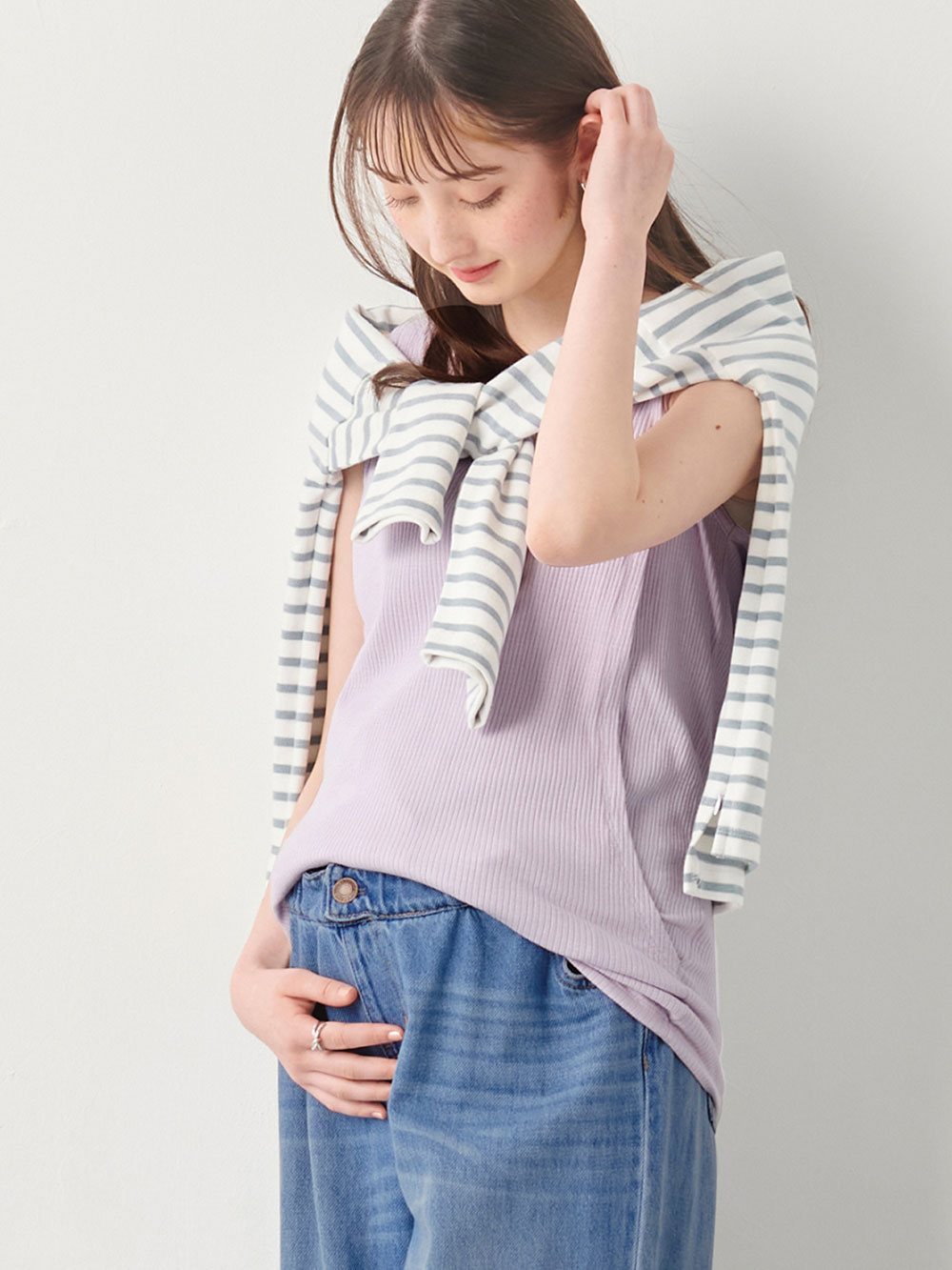 親子コーデ可】リブテレコベーシックタンクトップ マタニティ・授乳服【出産後も長く使える】 マタニティ トップス(品番：29991)  ｜マタニティウェア・授乳服通販｜ エンジェリーベ 公式