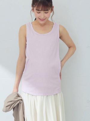 マタニティ トップス|【親子コーデ可】リブテレコベーシックタンクトップ マタニティ・授乳服【出産後も長く使える】|ラベンダー