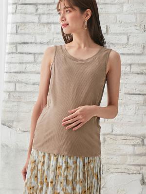 マタニティ トップス|【親子コーデ可】リブテレコベーシックタンクトップ マタニティ・授乳服【出産後も長く使える】|モカ