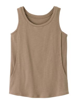 マタニティ トップス|【親子コーデ可】リブテレコベーシックタンクトップ マタニティ・授乳服【出産後も長く使える】|モカ