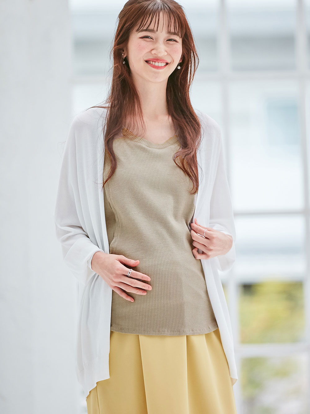 マタニティ トップス|【親子コーデ可】リブテレコベーシックタンクトップ マタニティ・授乳服【出産後も長く使える】|グレージュ