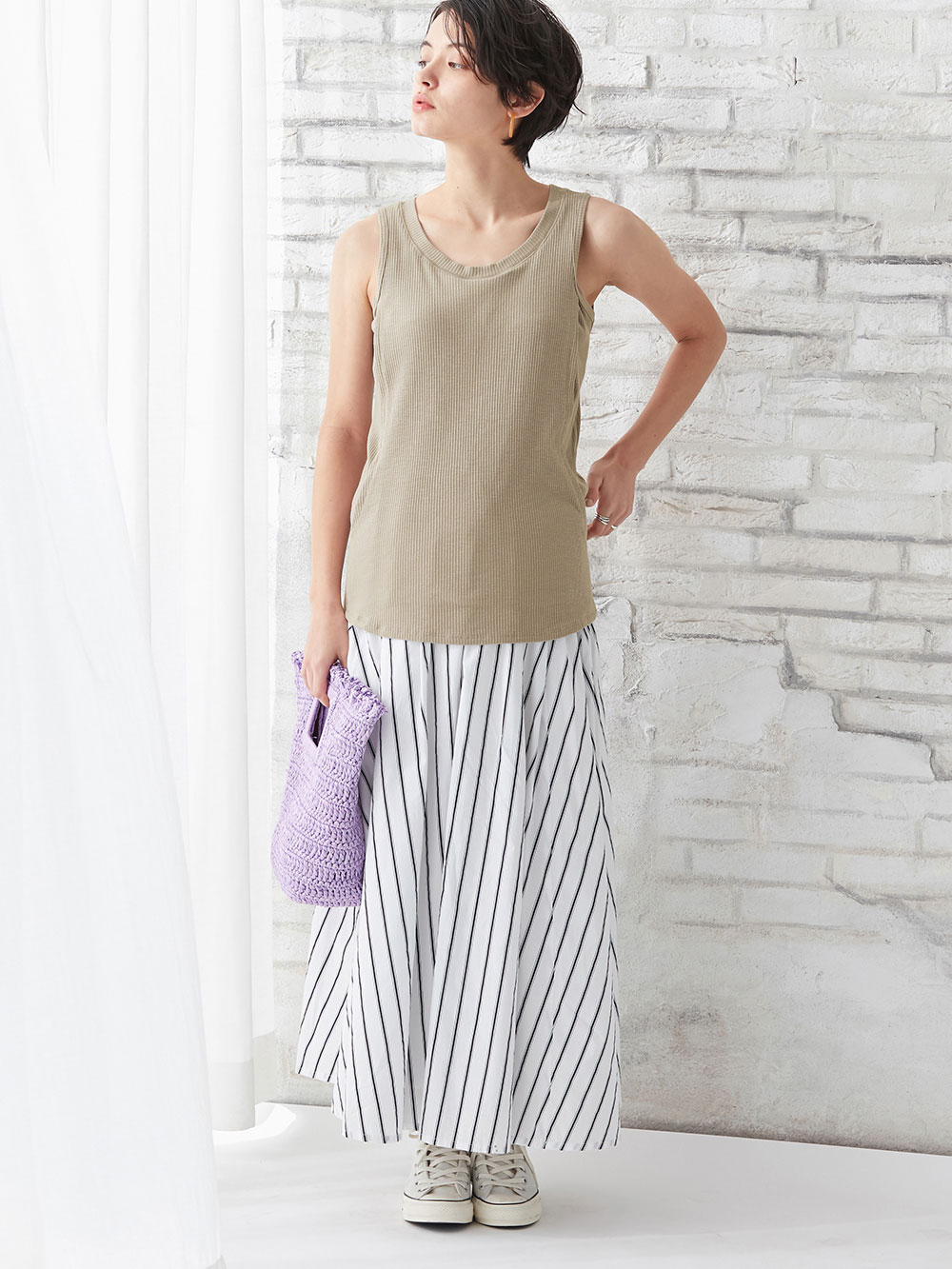 マタニティ トップス|【親子コーデ可】リブテレコベーシックタンクトップ マタニティ・授乳服【出産後も長く使える】|グレージュ