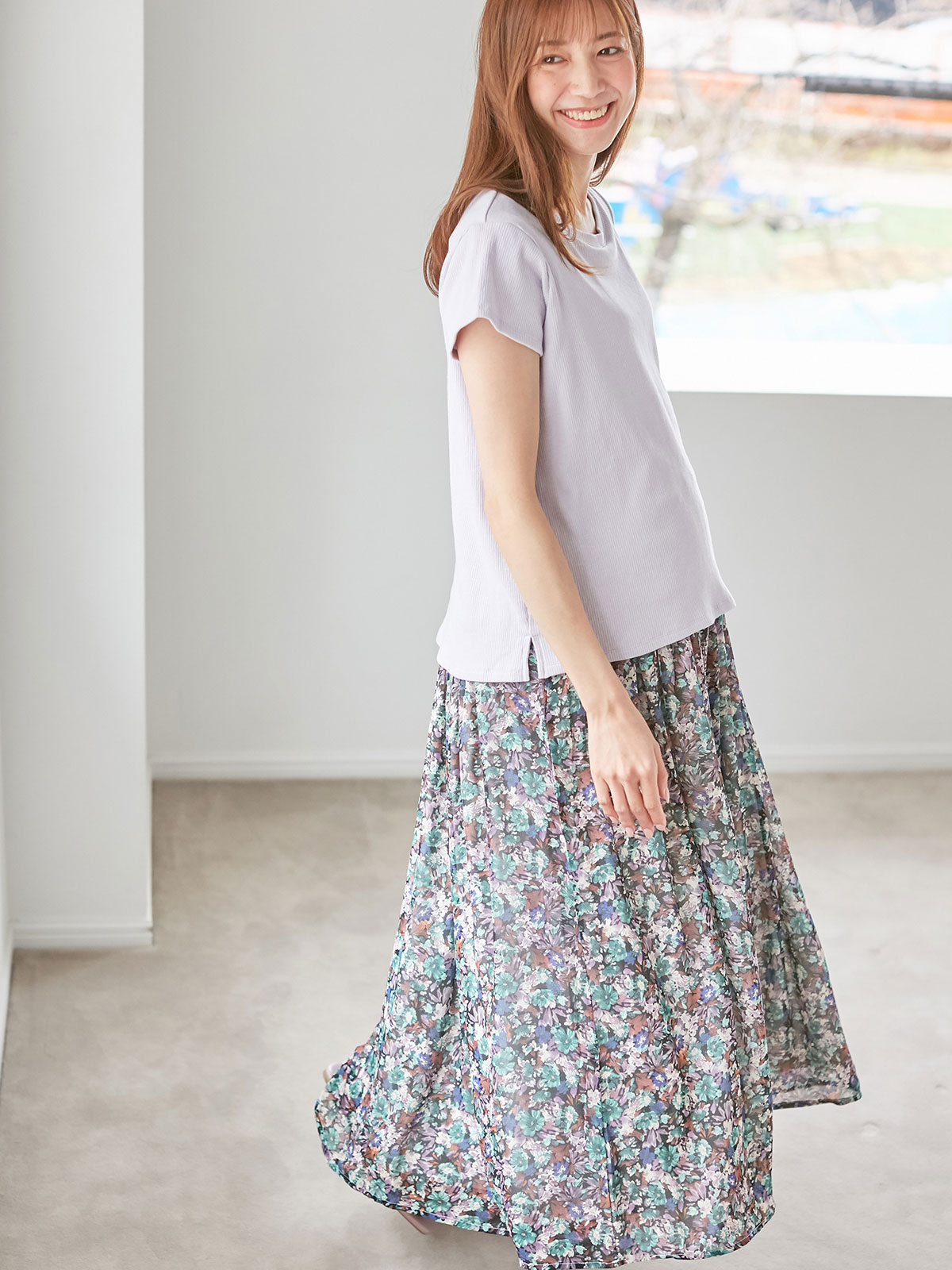 マタニティ ワンピース マタニティ 授乳服 コーデらくちんリブｔシャツ 花柄スカートドッキングロングワンピース マタニティウェア 授乳服通販 エンジェリーベ 公式