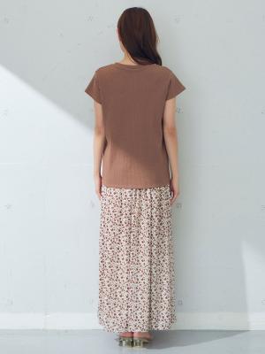 マタニティ ワンピース|コーデらくちんリブＴシャツ ＆花柄スカートドッキングロングワンピース　マタニティ・授乳服【出産後も長く使える】