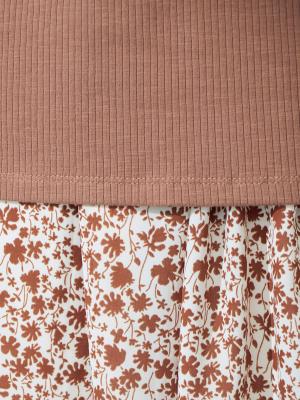 マタニティ ワンピース|コーデらくちんリブＴシャツ ＆花柄スカートドッキングロングワンピース　マタニティ・授乳服【出産後も長く使える】