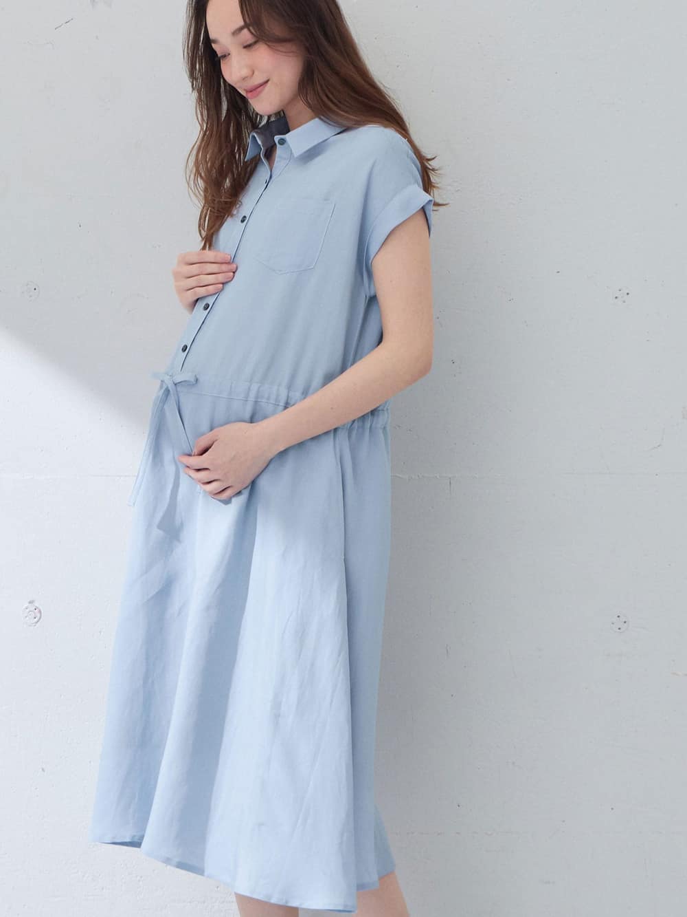 マタニティ ワンピース マタニティ 授乳服 テンセル麻前開きシャツワンピース マタニティウェア 授乳服通販 エンジェリーベ 公式