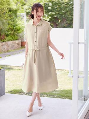 【使ってない】マタニティ　オフィス　通勤服|テンセル麻前開きシャツワンピース　マタニティ・授乳服【出産後も長く使える】|ベージュ