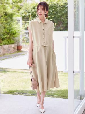 【使ってない】マタニティ　オフィス　通勤服|テンセル麻前開きシャツワンピース　マタニティ・授乳服【出産後も長く使える】|ベージュ