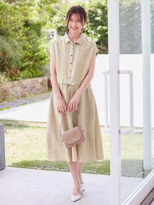 【使ってない】マタニティ　オフィス　通勤服|テンセル麻前開きシャツワンピース　マタニティ・授乳服【出産後も長く使える】|ベージュ
