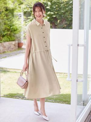 【使ってない】マタニティ　オフィス　通勤服|テンセル麻前開きシャツワンピース　マタニティ・授乳服【出産後も長く使える】|ベージュ