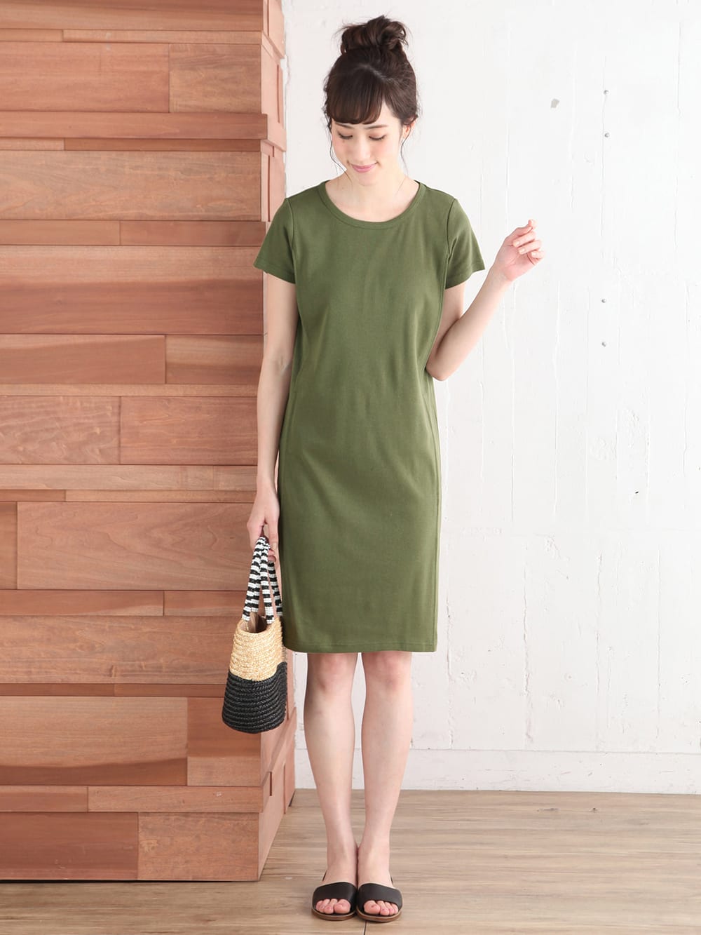 マタニティ ワンピース 産後授乳服 フライス半袖ボックスワンピース マタニティウェア 授乳服通販 エンジェリーベ 公式