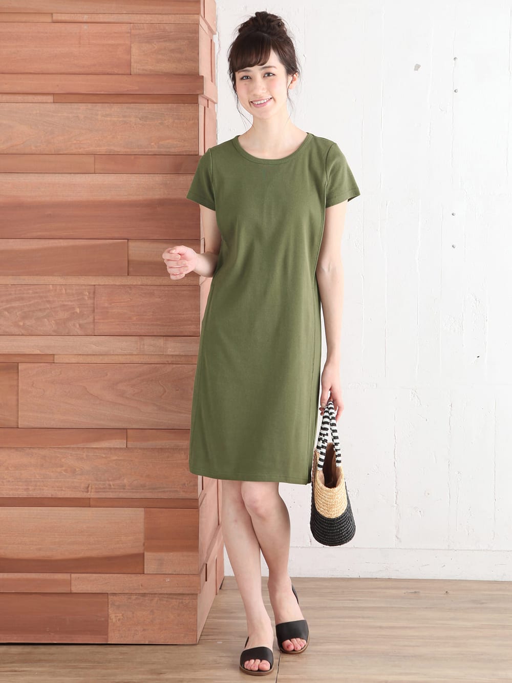 マタニティ ワンピース 産後授乳服 フライス半袖ボックスワンピース マタニティウェア 授乳服通販 エンジェリーベ 公式