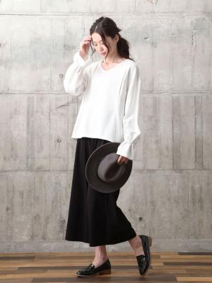 マタニティ パンツ|【産後用】ママと開発した産後サポートVパンツタックワイド|ブラック