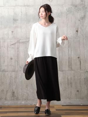 マタニティ パンツ|【産後用】ママと開発した産後サポートVパンツタックワイド|ブラック