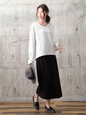 マタニティ パンツ|【産後用】ママと開発した産後サポートVパンツタックワイド|ブラック