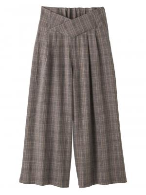 マタニティ パンツ|【産後用】ママと開発した産後サポートVパンツタックワイド|グレンチェック