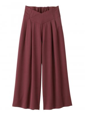 マタニティ パンツ|【産後用】ママと開発した産後サポートVパンツタックワイド|ボルドー