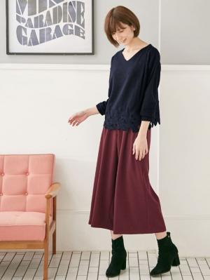 マタニティ パンツ|【産後用】ママと開発した産後サポートVパンツタックワイド|ボルドー