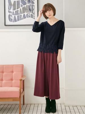 マタニティ パンツ|【産後用】ママと開発した産後サポートVパンツタックワイド|ボルドー