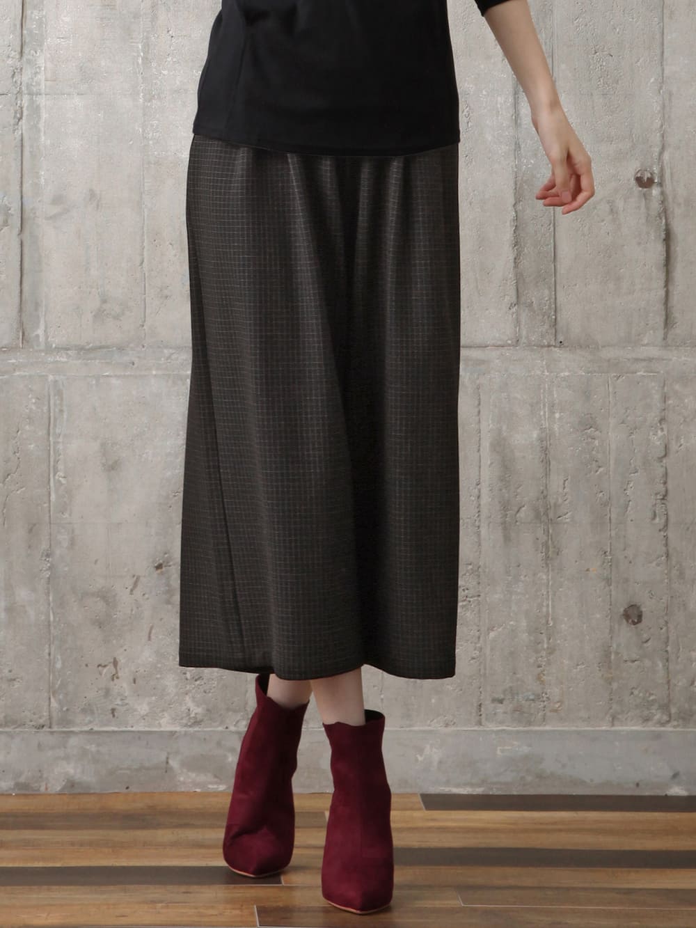 マタニティ パンツ|【産後用】ママと開発した産後サポートVパンツタックワイド|ウィンドウペンチェック