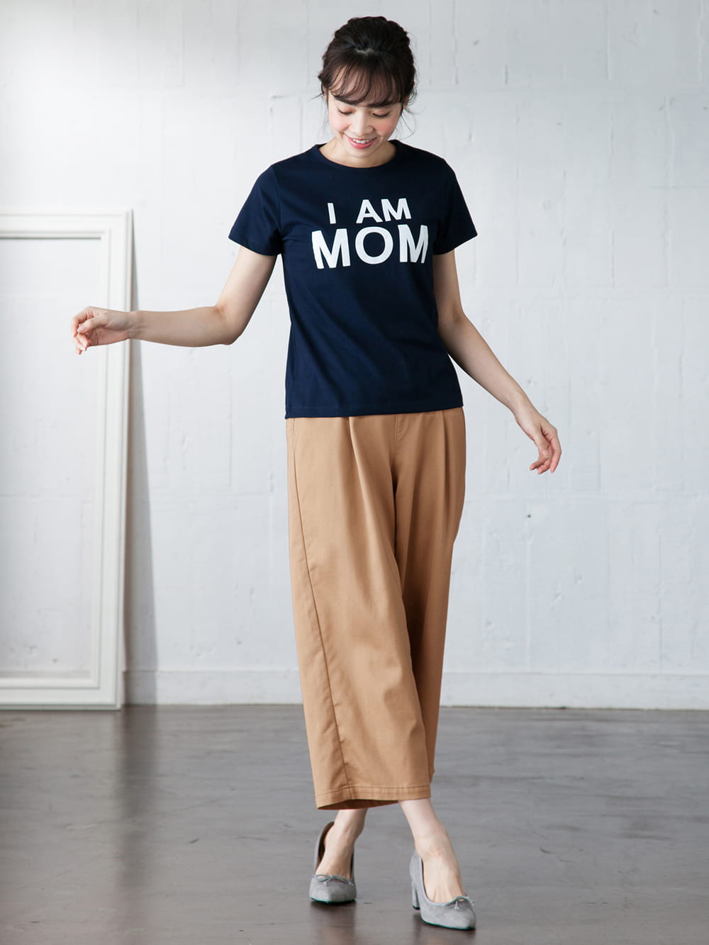 マタニティ パンツ|【産後専用】ママと開発した産後サポートVパンツタックストレート|キャメル