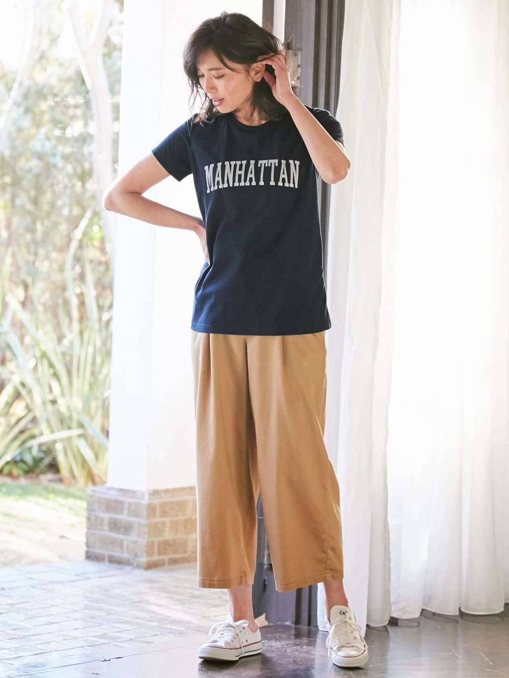 マタニティ パンツ|【産後専用】ママと開発した産後サポートVパンツタックストレート|キャメル