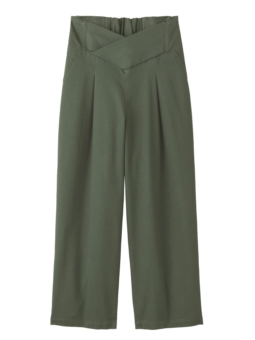 マタニティ パンツ|【産後専用】ママと開発した産後サポートVパンツタックストレート|カーキ