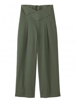 マタニティ パンツ|【産後専用】ママと開発した産後サポートVパンツタックストレート|カーキ