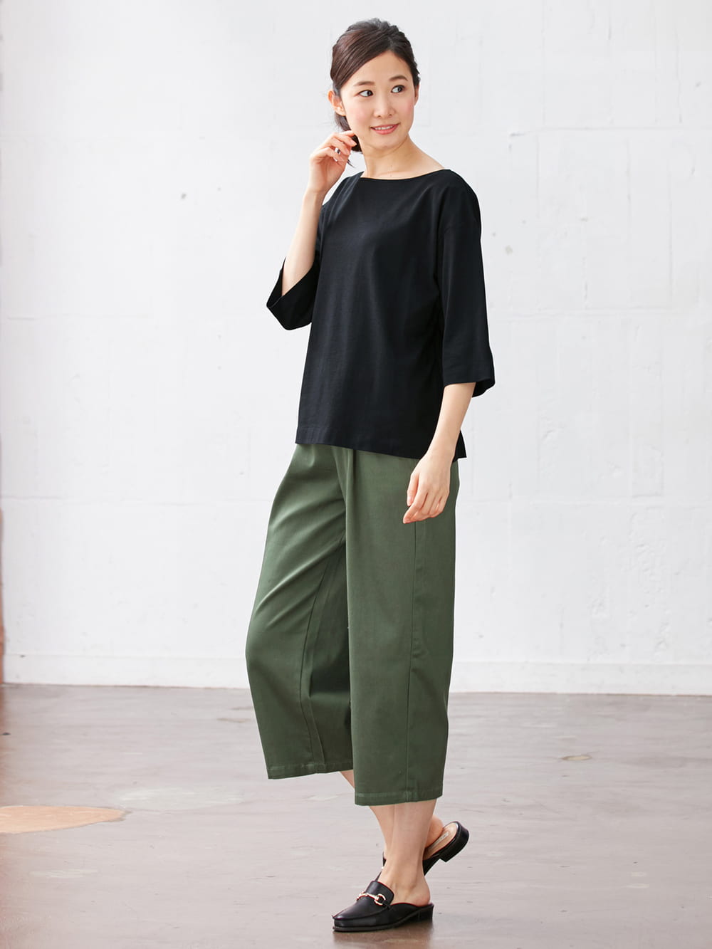 マタニティ パンツ|【産後専用】ママと開発した産後サポートVパンツタックストレート|カーキ