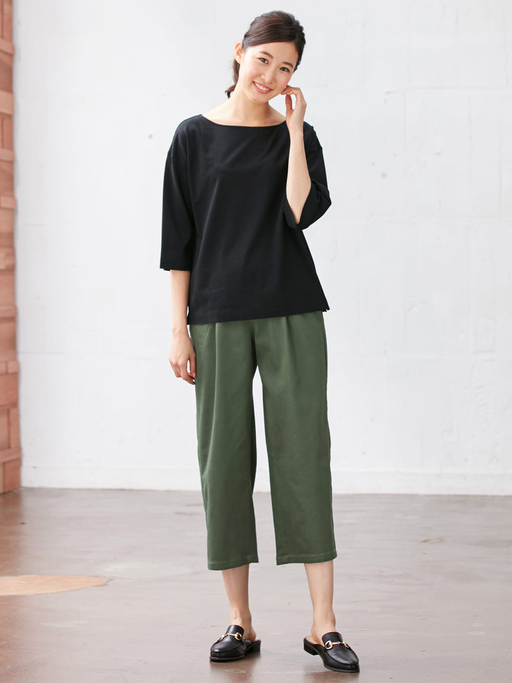 マタニティ パンツ|【産後専用】ママと開発した産後サポートVパンツタックストレート|カーキ