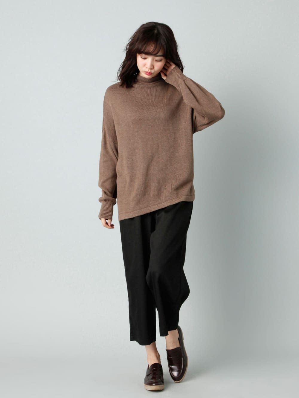 マタニティ パンツ|【産後専用】ママと開発した産後サポートVパンツタックストレート|キャメル