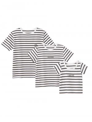 マタニティ トップス|【パパ・ママ・ベビー3点セット】Tシャツセット|オフ×ブラック