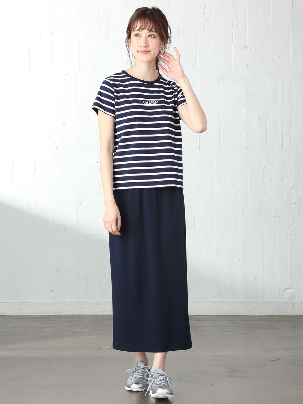 マタニティ トップス|【パパ・ママ・ベビー3点セット】Tシャツセット|ネイビー×オフ