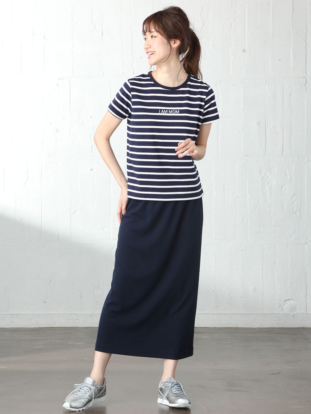 マタニティ トップス|【パパ・ママ・ベビー3点セット】Tシャツセット|ネイビー×オフ