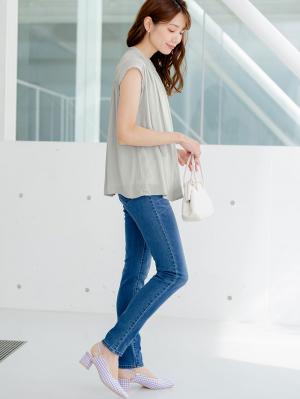 マタニティ パンツ|【産後用】ママと開発した産後サポートVパンツハイストレッチスキニー|ブルー