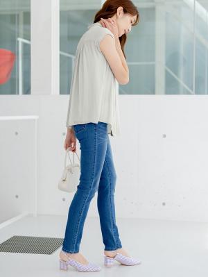 マタニティ パンツ|【産後用】ママと開発した産後サポートVパンツハイストレッチスキニー|ブルー