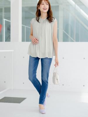 マタニティ パンツ|【産後用】ママと開発した産後サポートVパンツハイストレッチスキニー|ブルー