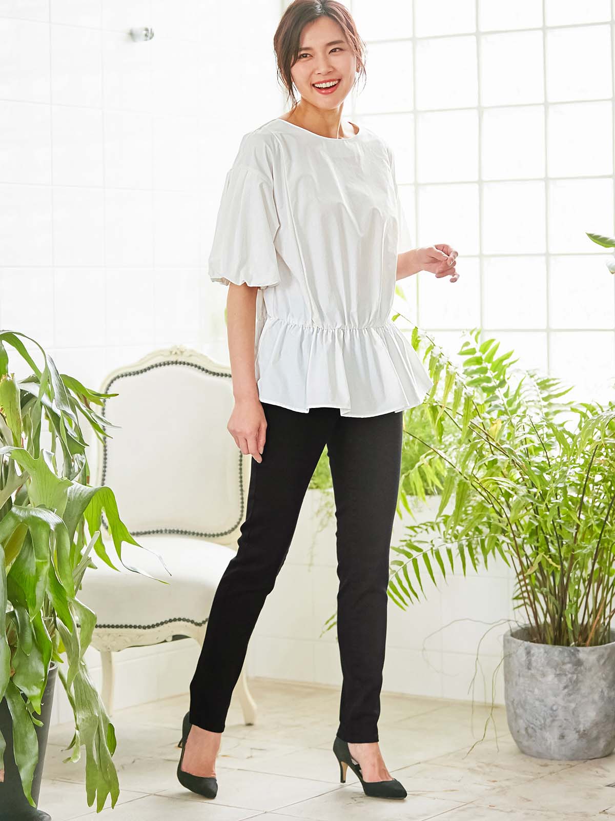 マタニティ パンツ|【産後用】ママと開発した産後サポートVパンツハイストレッチスキニー|ブラック