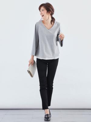 マタニティ パンツ|【産後用】ママと開発した産後サポートVパンツハイストレッチスキニー|ブラック