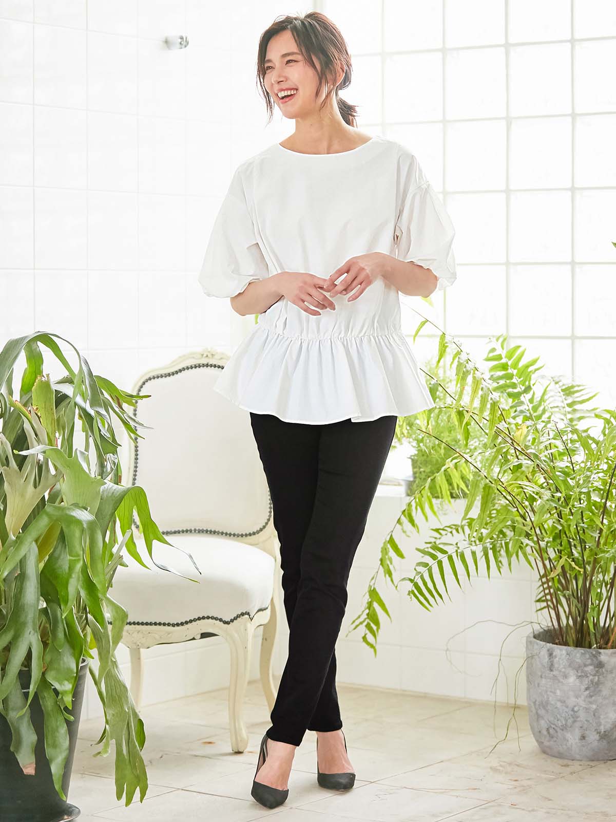 マタニティ パンツ|【産後用】ママと開発した産後サポートVパンツハイストレッチスキニー|ブラック