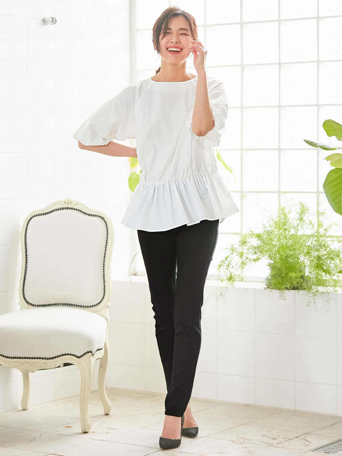 マタニティ パンツ|【産後用】ママと開発した産後サポートVパンツハイストレッチスキニー|ブラック